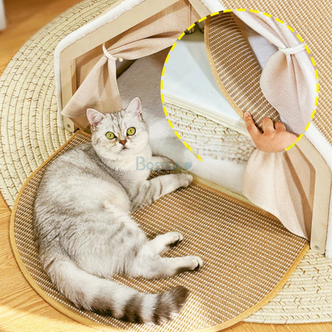 Nordisk kattvilla med Stilren design och Inbyggd Klösbräda