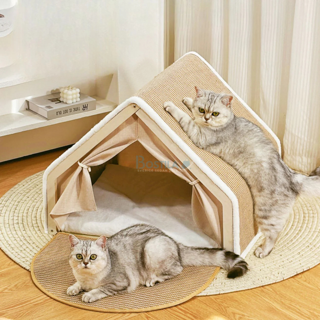 Nordisk kattvilla med Stilren design och Inbyggd Klösbräda
