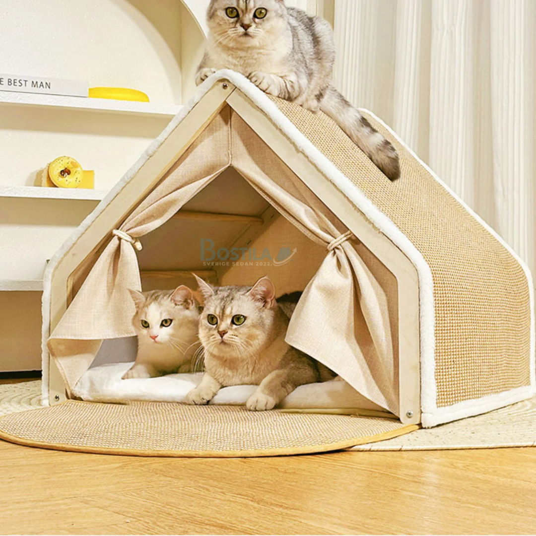 Nordisk kattvilla med Stilren design och Inbyggd Klösbräda